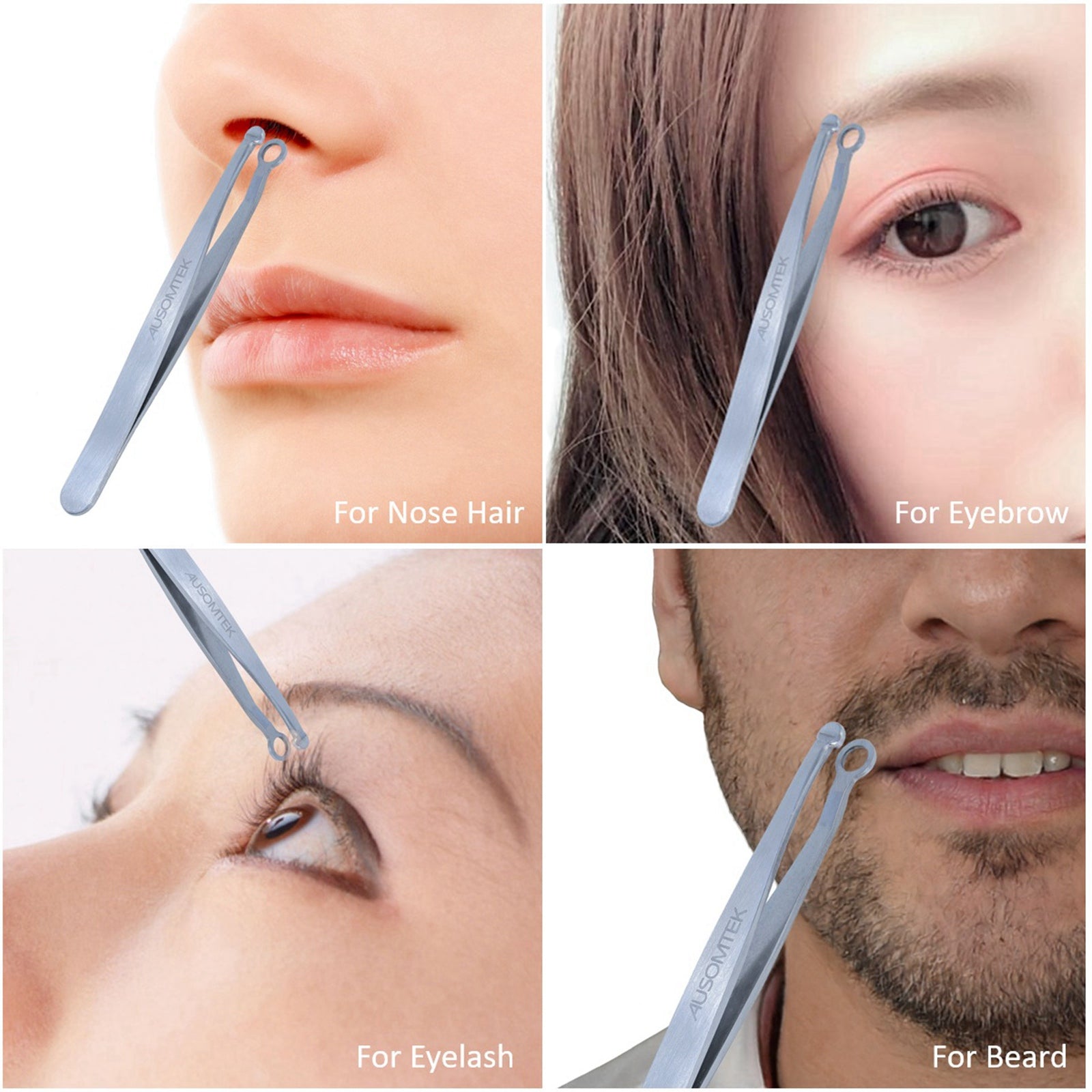 96mm Nose Hair Trimming Tweezers - Cyan PU Case