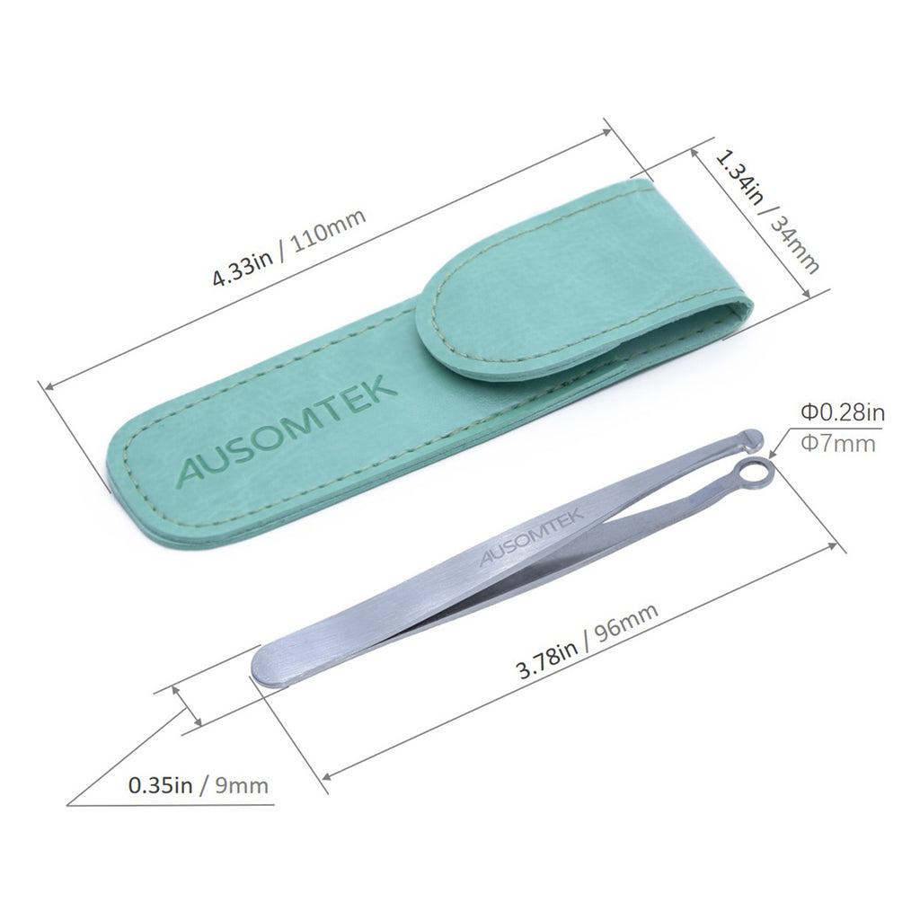 96mm Nose Hair Trimming Tweezers - Cyan PU Case