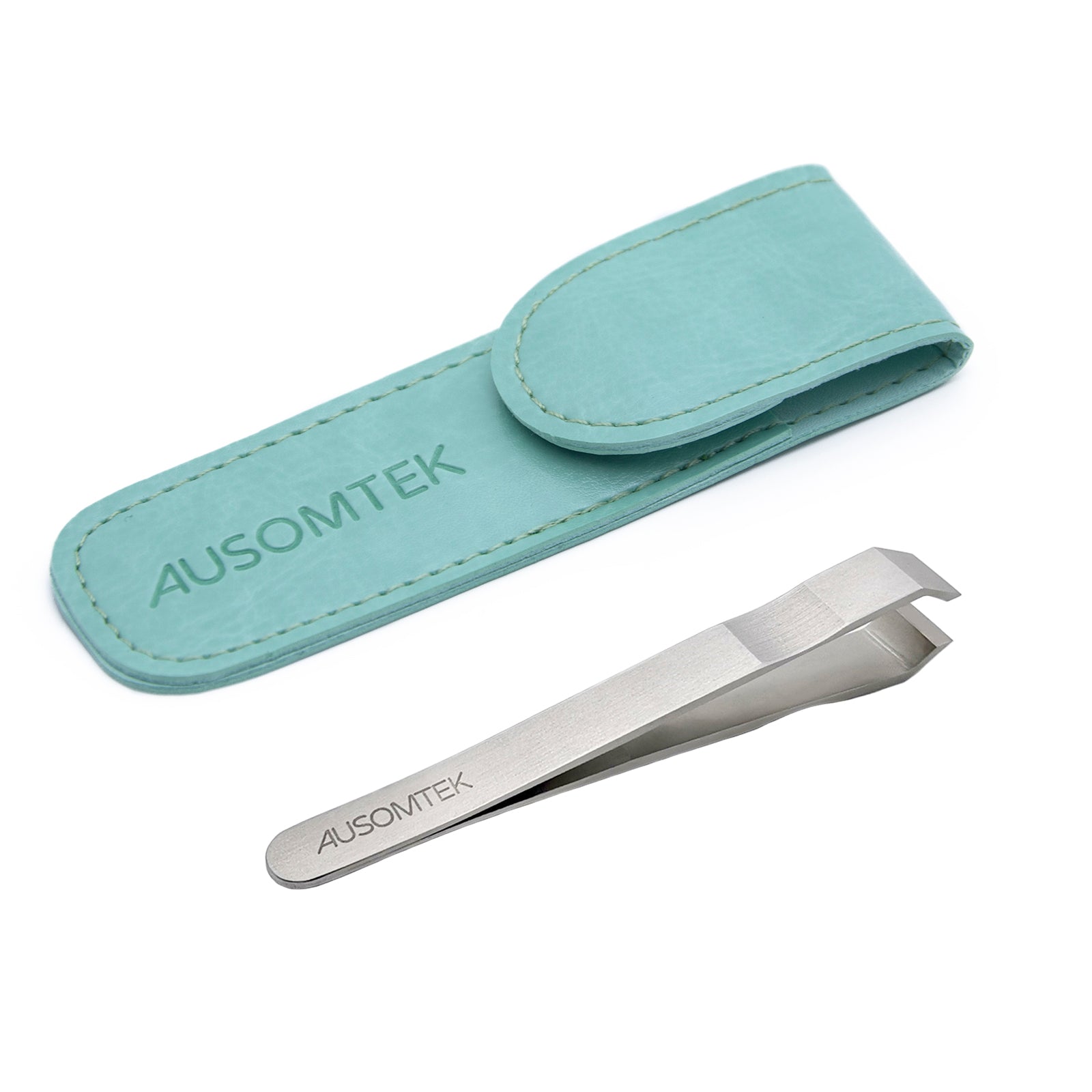 10mm Beard Tweezers with Anti-Slip Slot  - Cyan PU Case