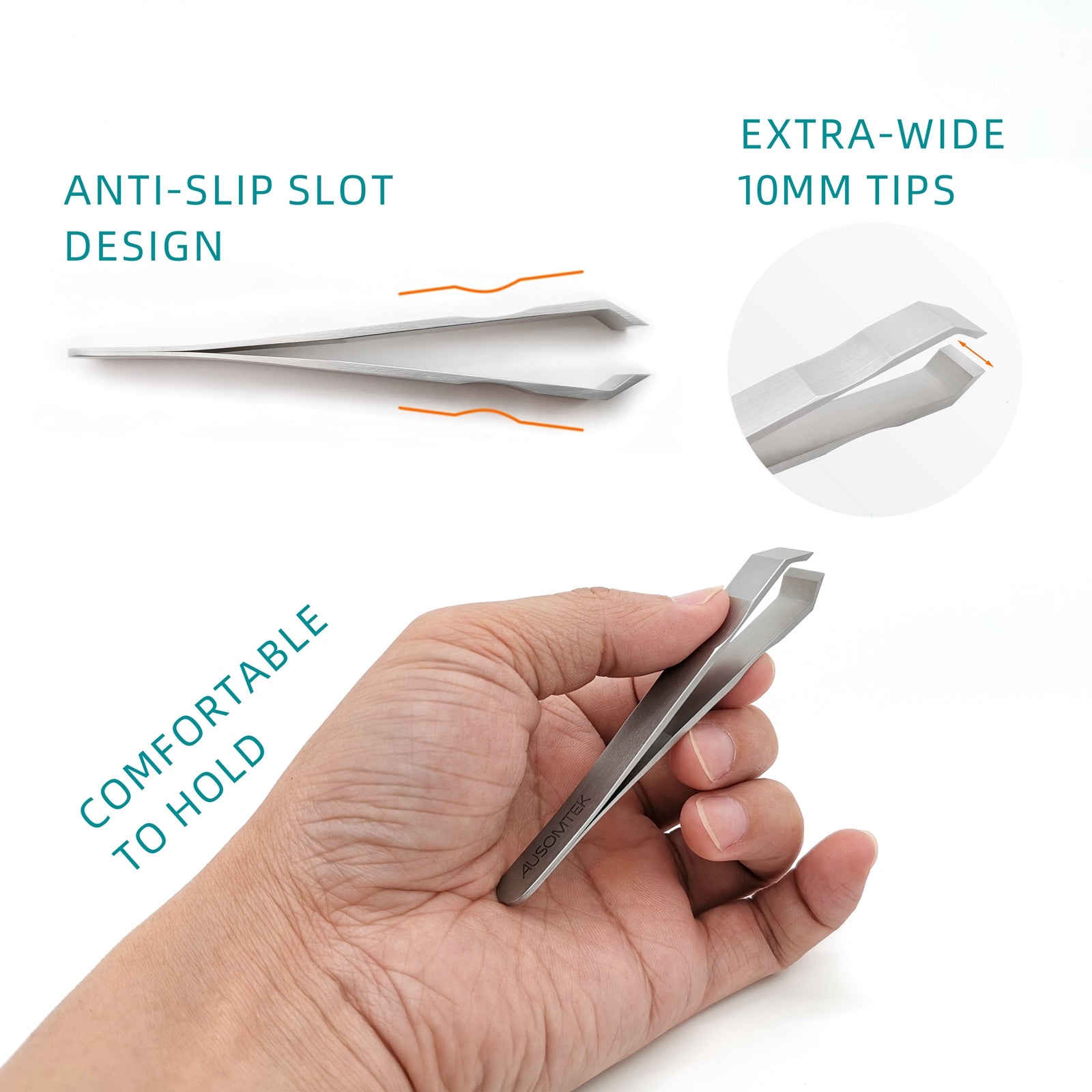 10mm Beard Tweezers with Anti-Slip Slot  - Cyan PU Case
