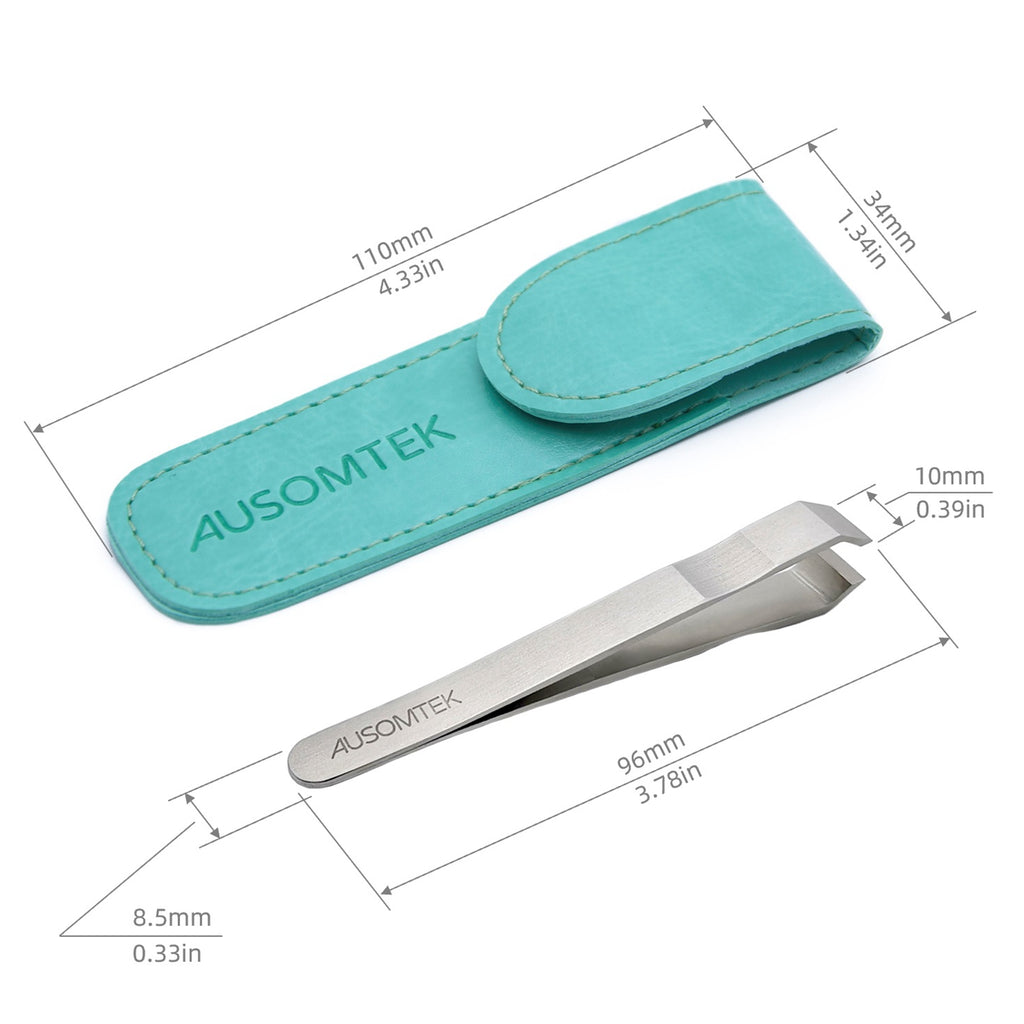 10mm Beard Tweezers with Anti-Slip Slot  - Cyan PU Case