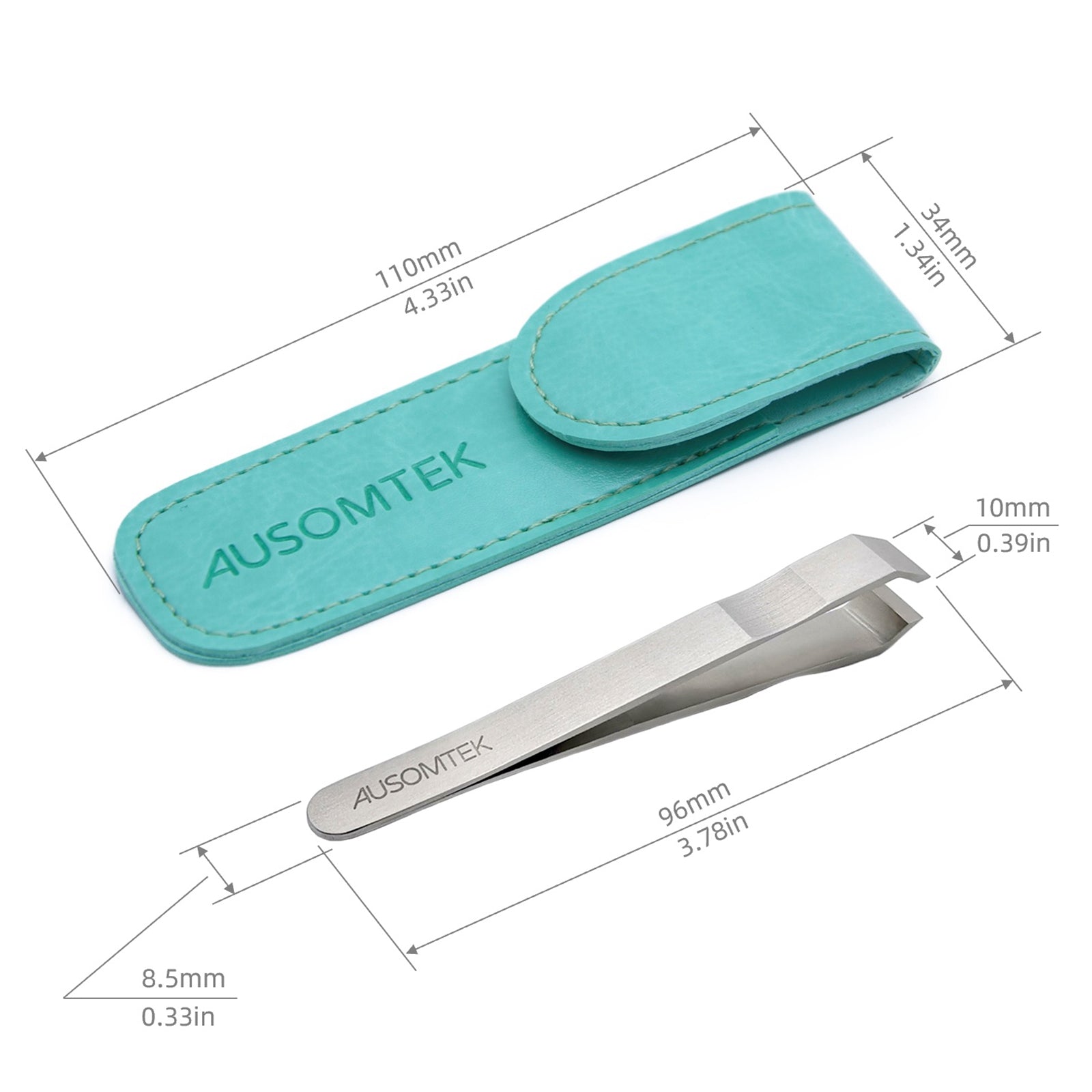 10mm Beard Tweezers with Anti-Slip Slot  - Cyan PU Case