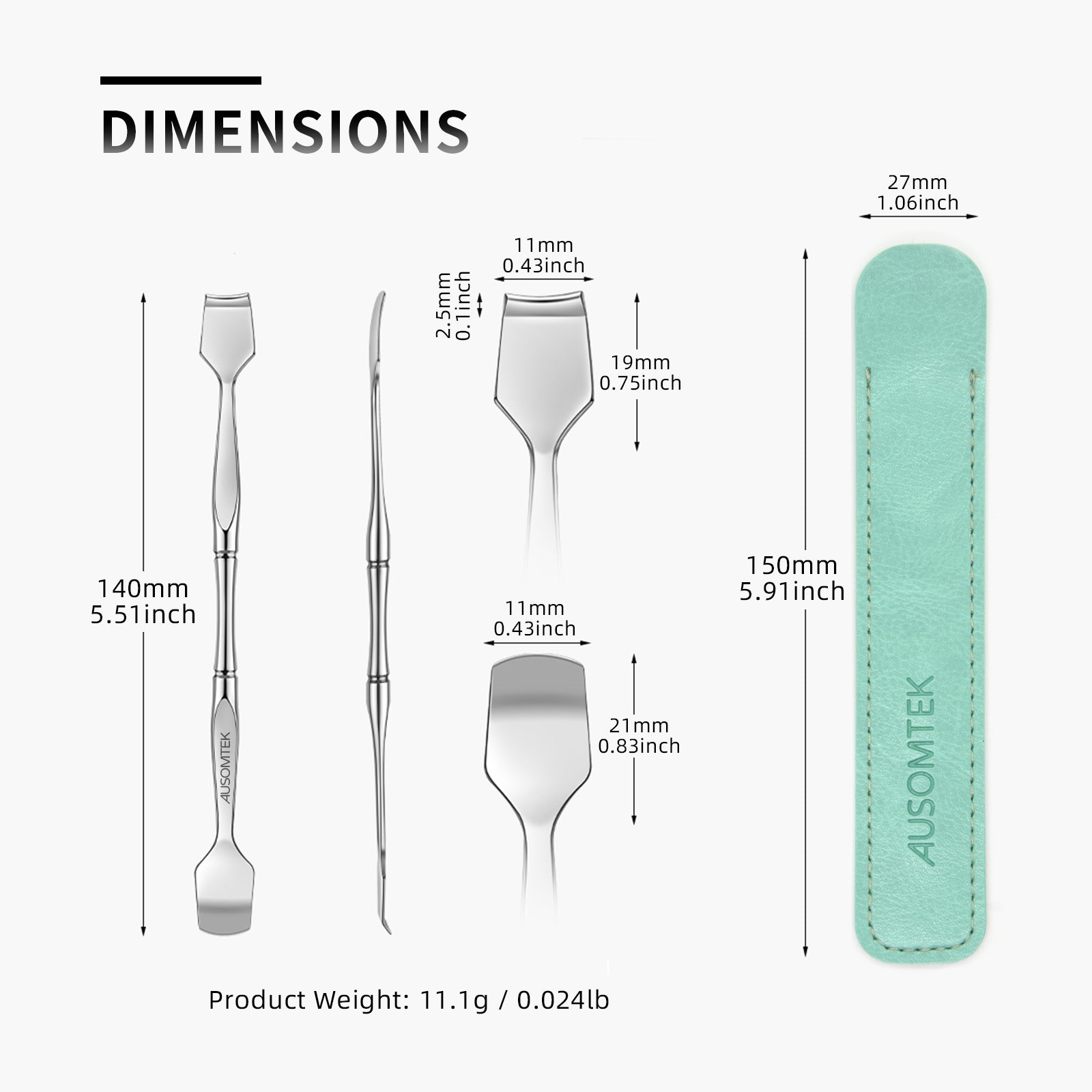 Dual-Ended Blackhead Spatula - Cyan PU Case