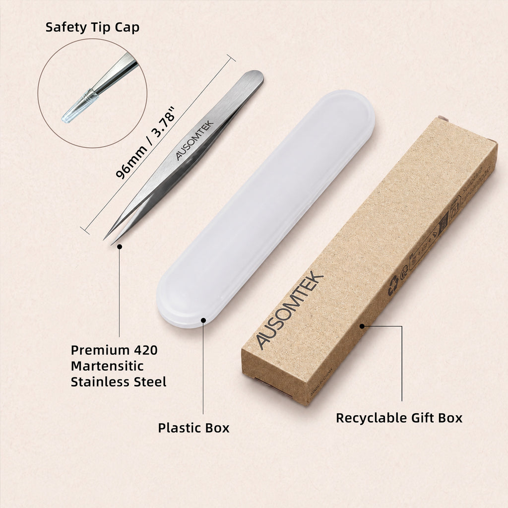 AUSOMTEK 96mm Ingrown Hair Tweezers with Needle Pointed Tip
